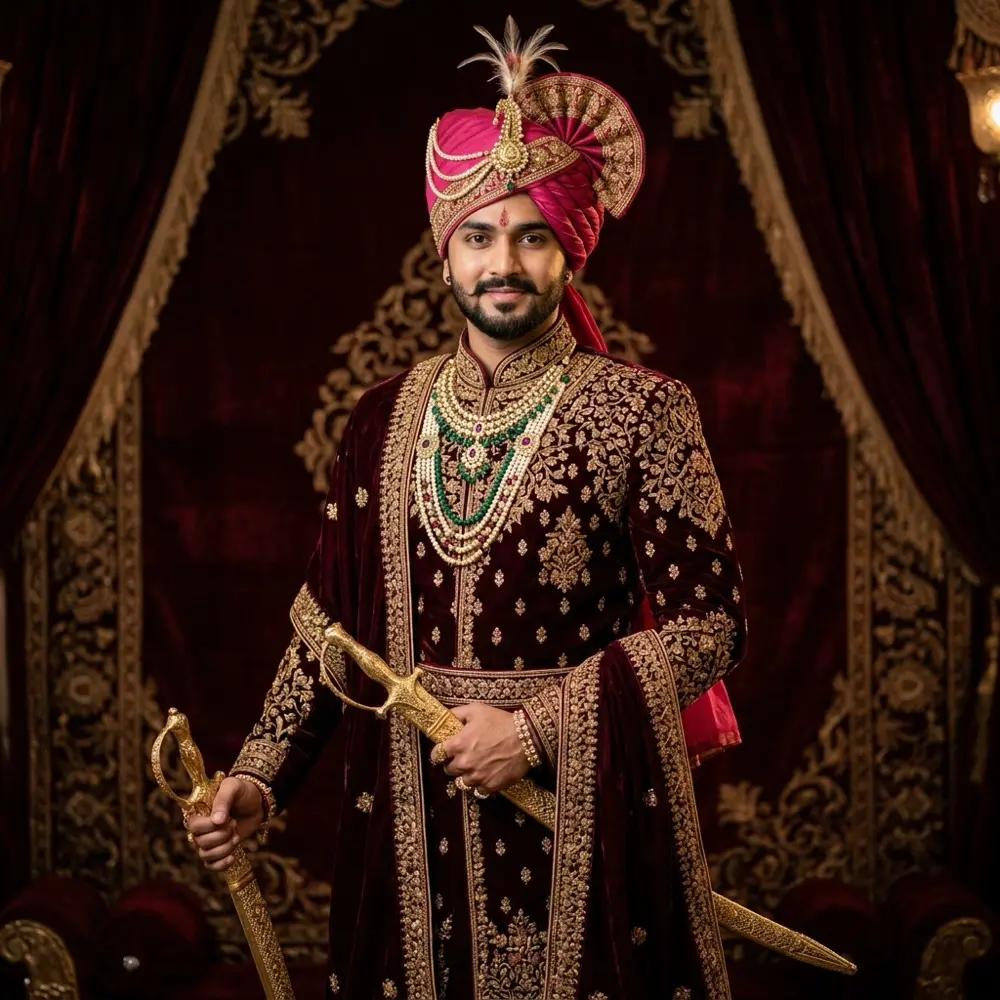 Groom wearing a royal wedding safa