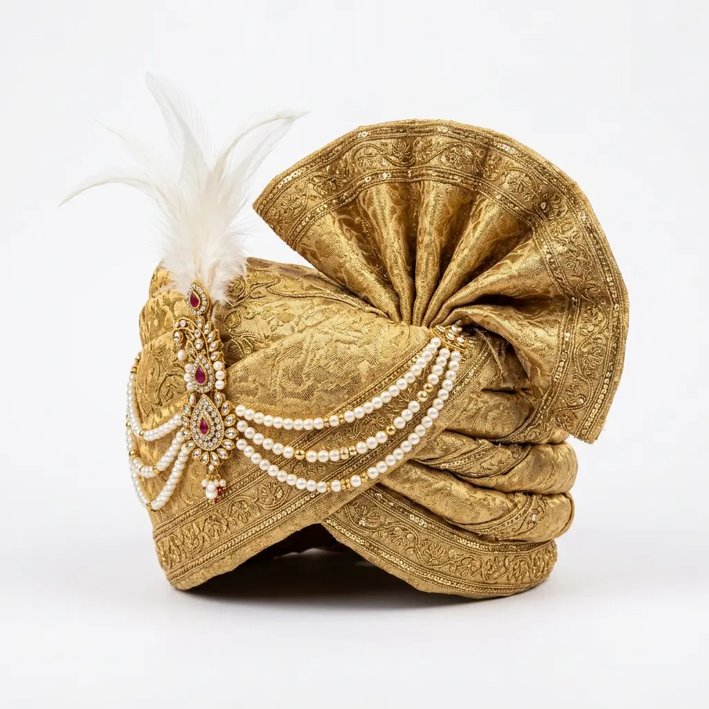 Gold brocade safa photographed for the collection