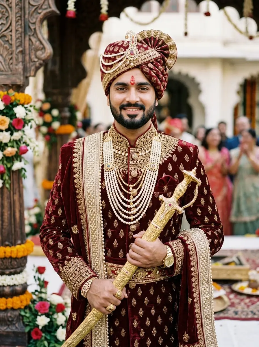 The safa going on — the moment the groom look is completed