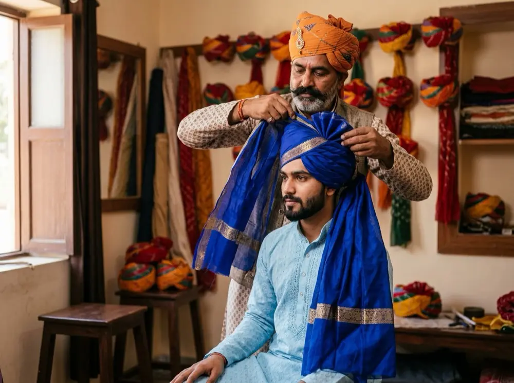 A master artist teaching safa tying at SafaKing Academy